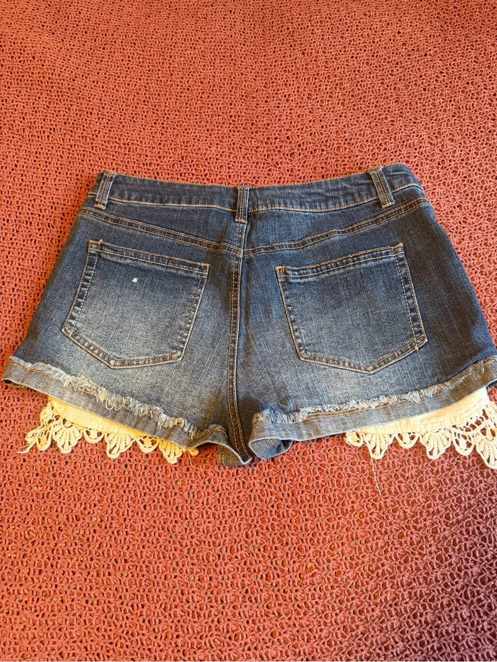 Denim Lace-Trim Shorts